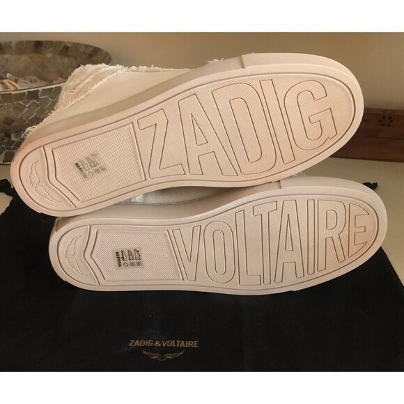 NIB ZADIG & VOLTAIRE Women's High Flash Distressed Canvas High Top Sneakers Size - Picture 11 of 14